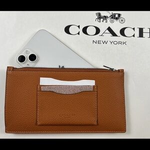 COACH Brown Leather Zip Card Pouch